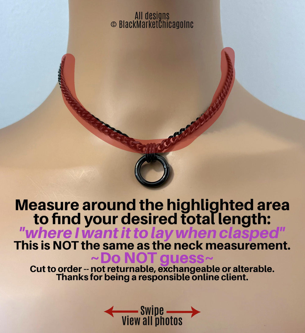 Day Collar, Minimalist Discreet, O-Ring, Black Stainless Steel Curb Chain, 24-7