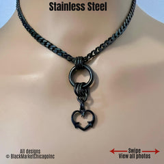 Day Collar, O-Ring & Thorny Heart, BLACK Stainless, 24/7 Lockable