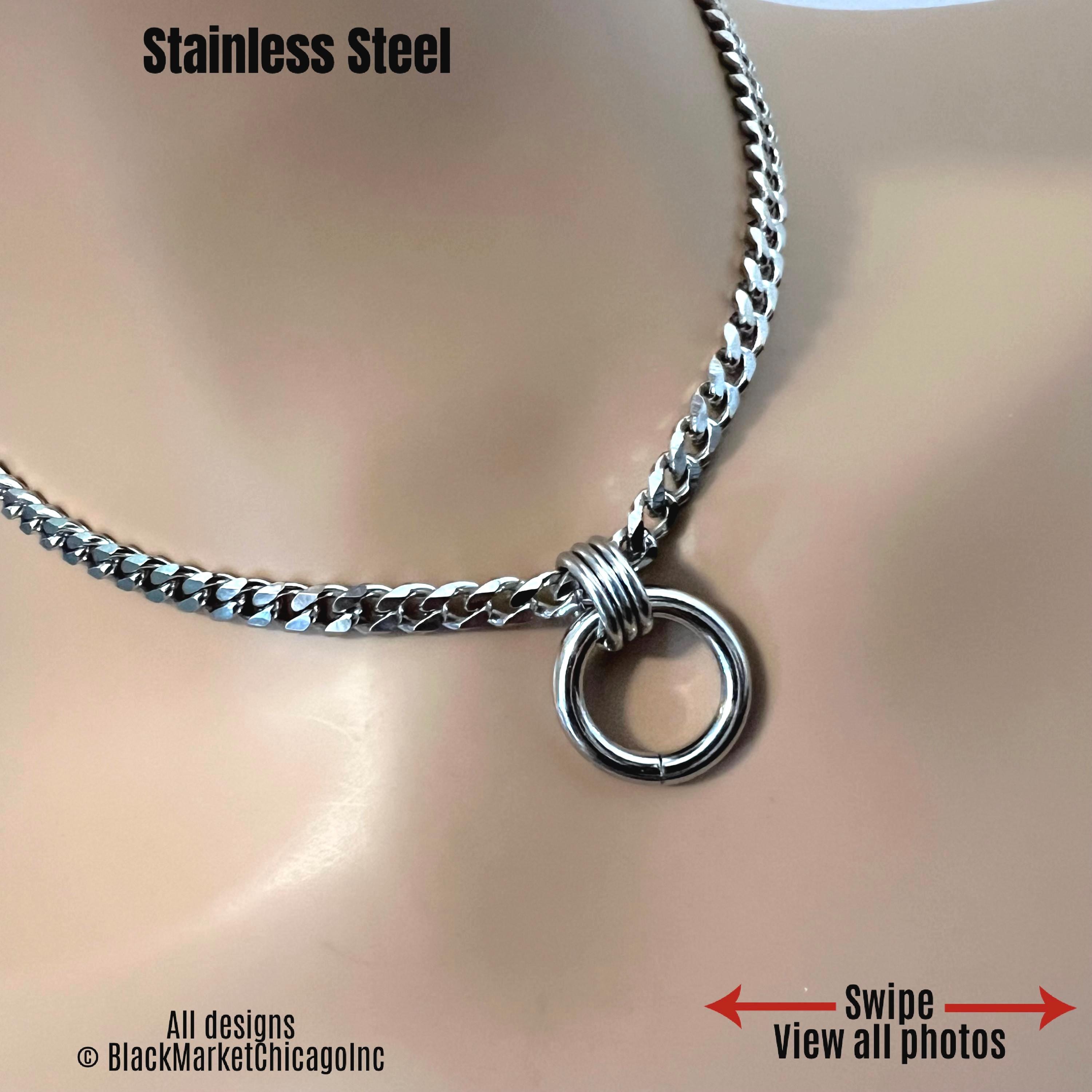 Day Collar, Minimalist Discreet, O-Ring, Silver Stainless Steel Curb Chain, 24-7