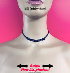 Sub Day Collar, BLACK Stainless Steel Chain, 24-7 Wear Necklace, Waterproof Lock option