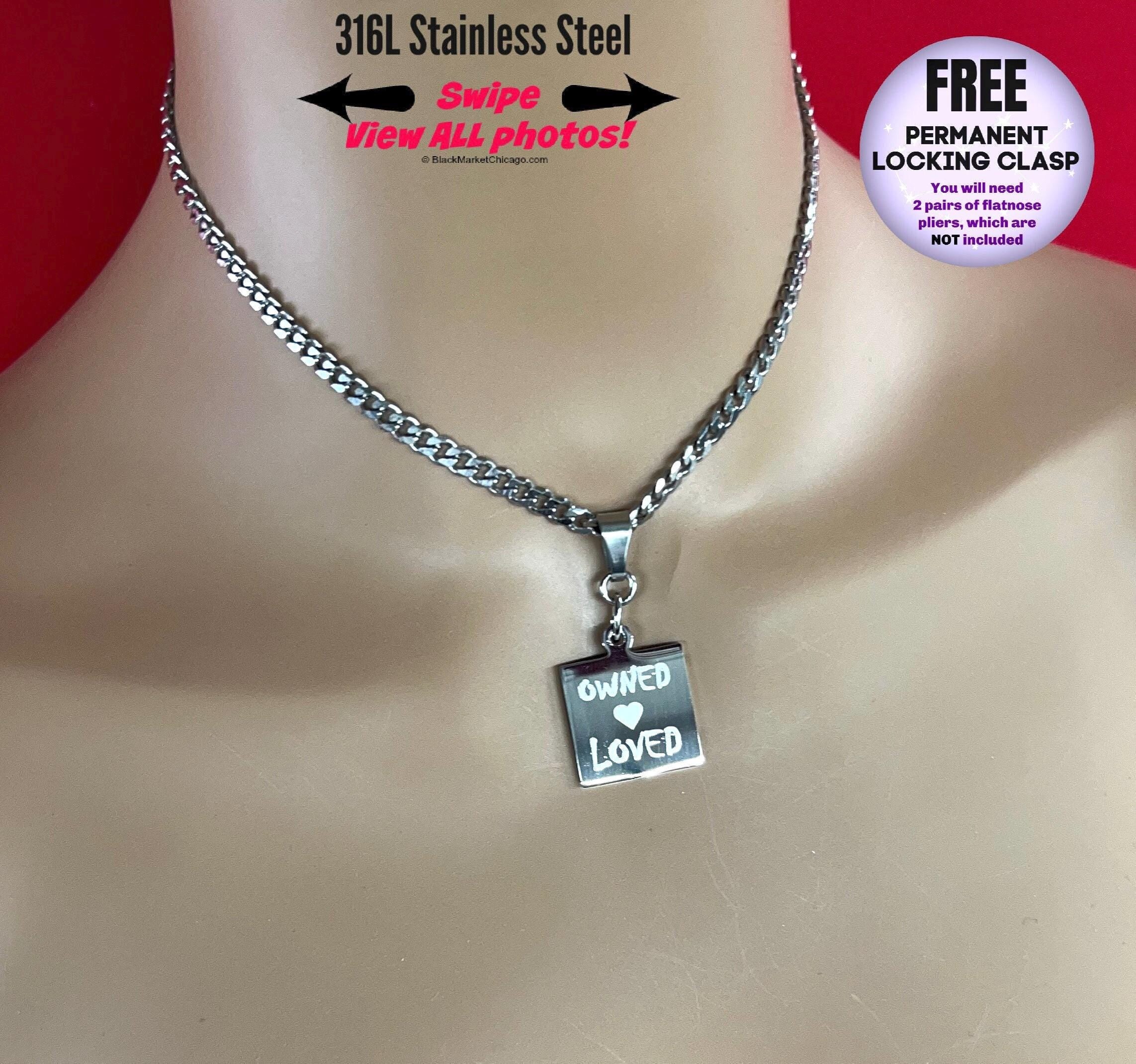 Sub Day Collar, Engraved, 24/7 Lock option, Loved, Owned, Stainless Steel
