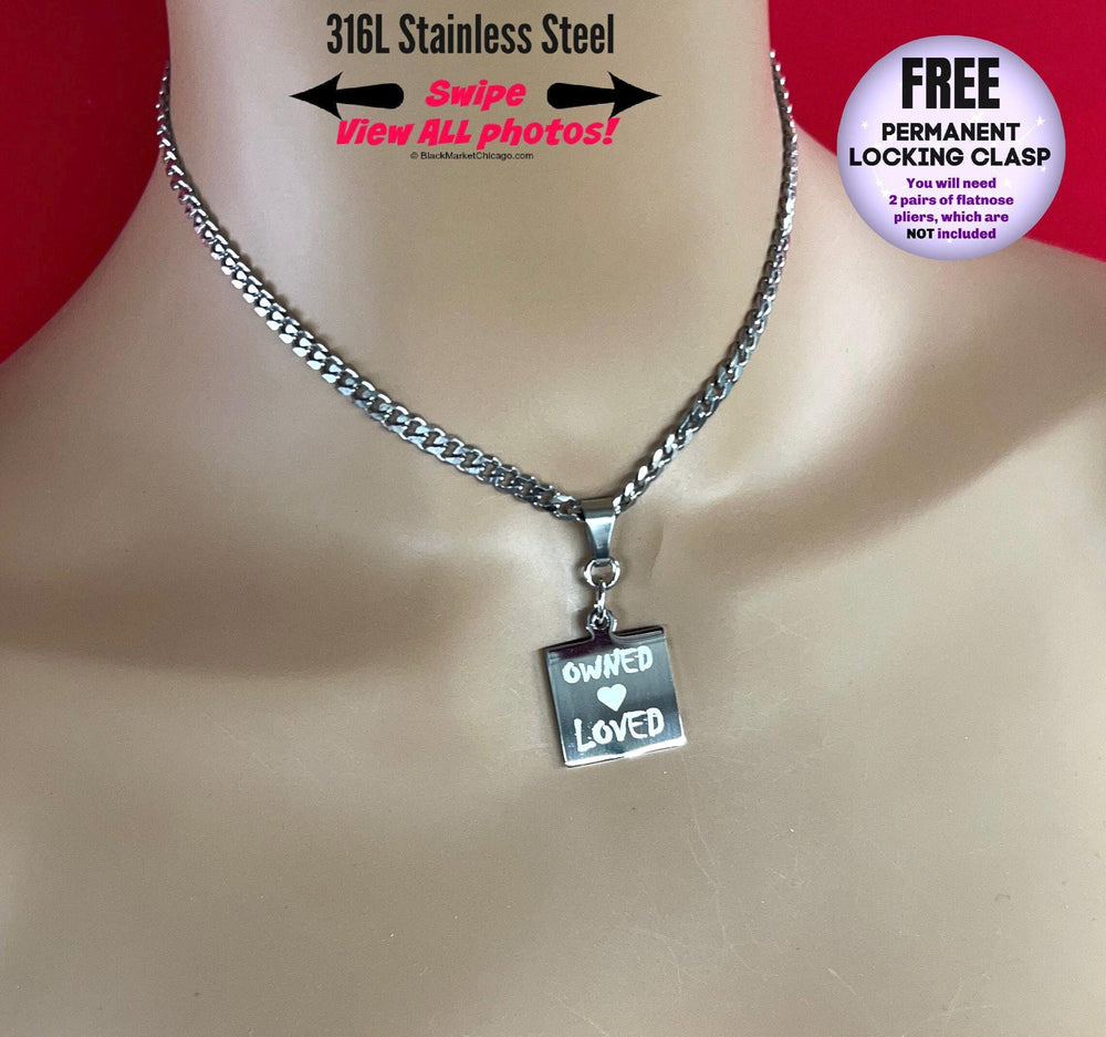 Sub Day Collar, Engraved, 24/7 Lock option, Loved, Owned, Stainless Steel