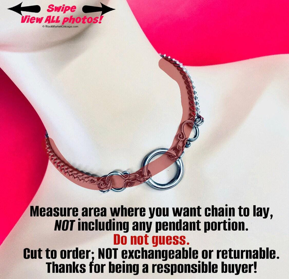 Gothic Day Collar, THICK Chain + Ring, Stainless Steel, Waterproof