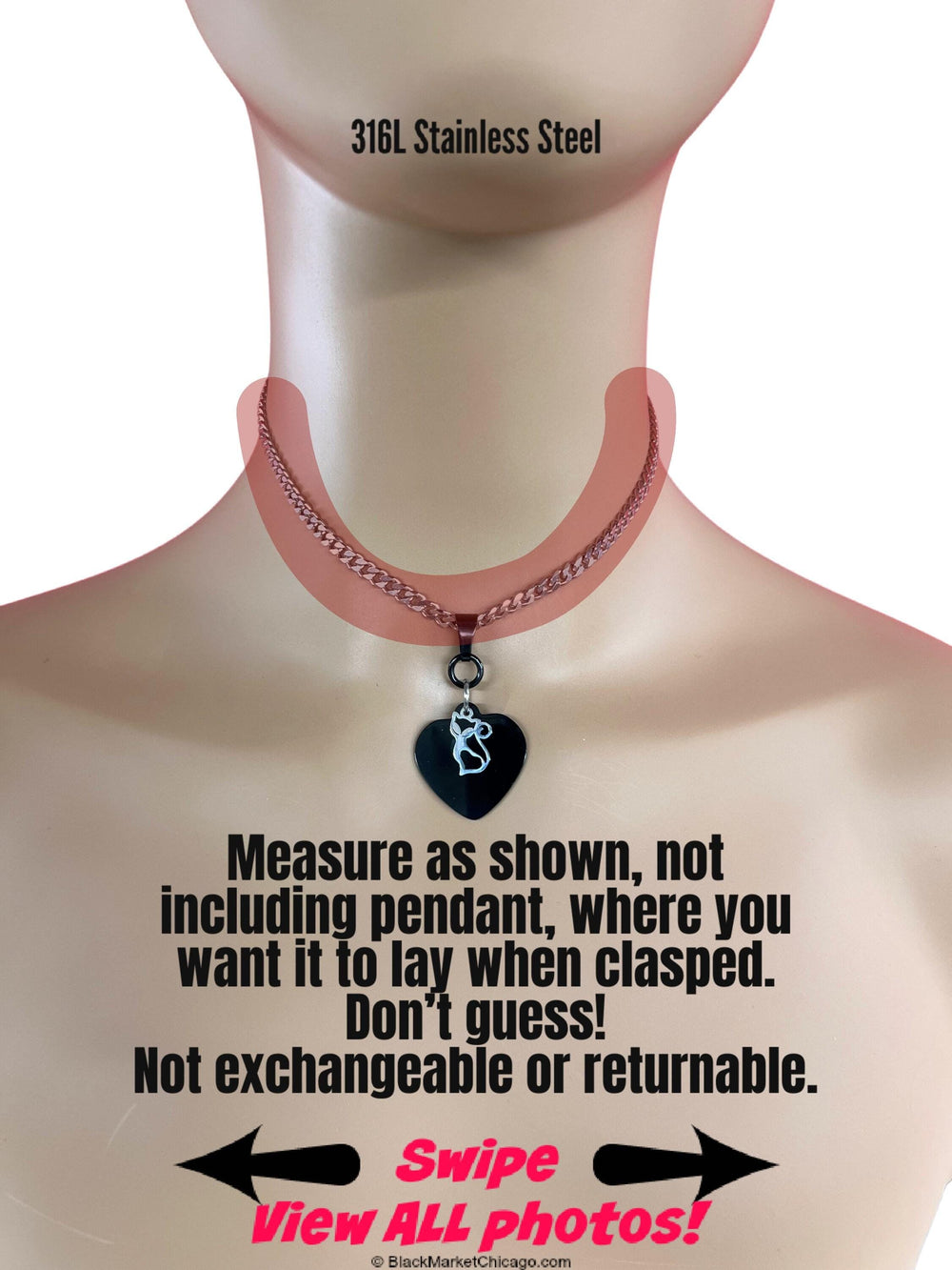 Discreet Kitten Pet Play Day Collar Choker 2-Tone Black & Silver 24/7 Wear Stainless Steel Curb Chain Necklace