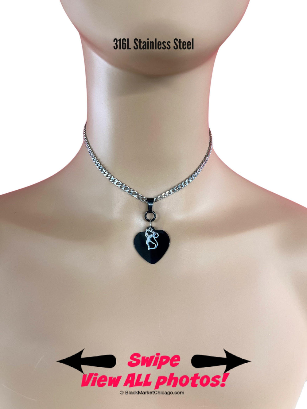 Discreet Kitten Pet Play Day Collar Choker 2-Tone Black & Silver 24/7 Wear Stainless Steel Curb Chain Necklace