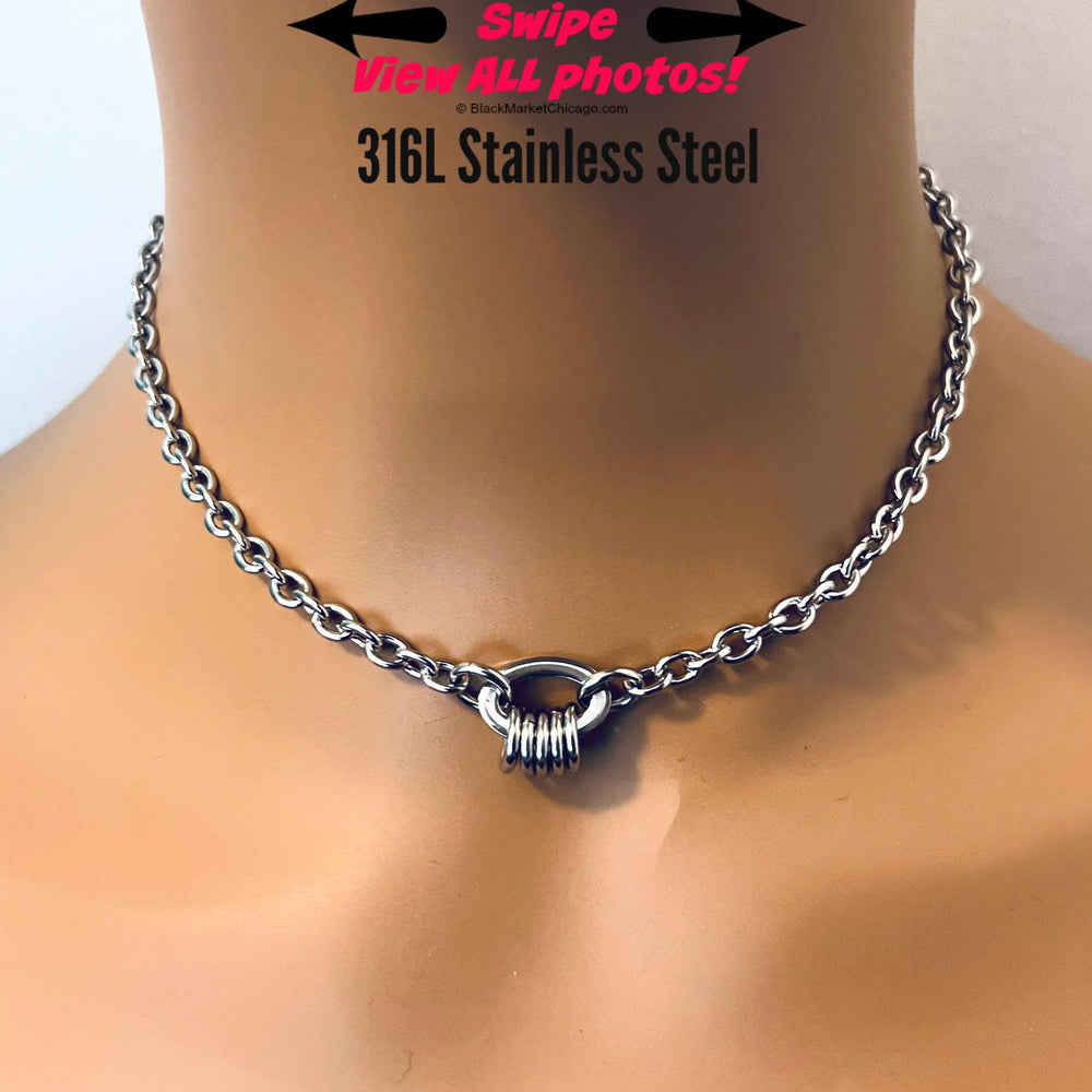 Sub Day Collar, 24/7 Discreet OVAL Ring, Stainless Steel, Permanent Locking Option