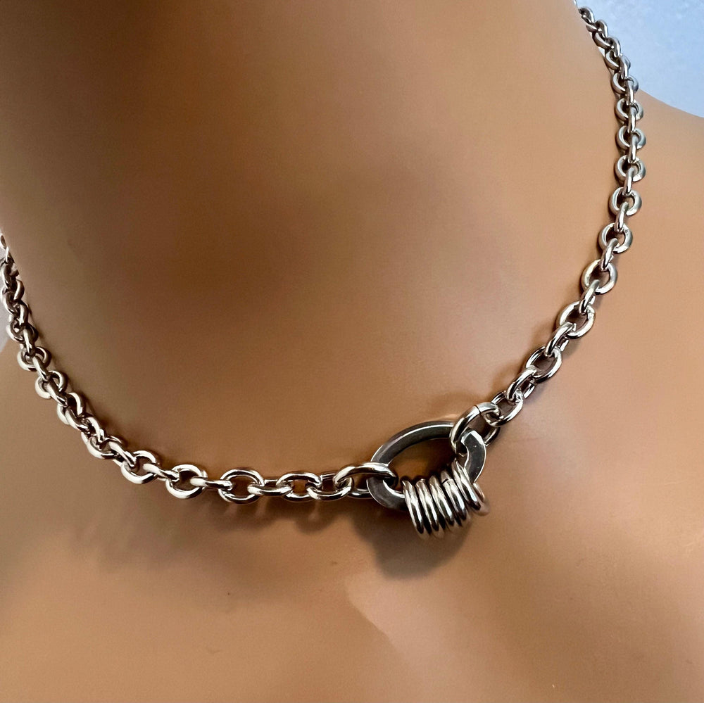 Sub Day Collar, 24/7 Discreet OVAL Ring, Stainless Steel, Permanent Locking Option