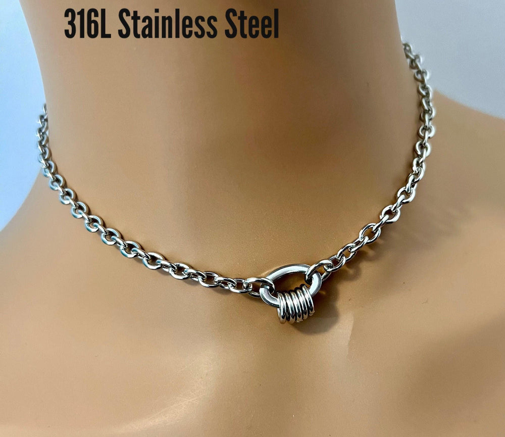 Sub Day Collar, 24/7 Discreet OVAL Ring, Stainless Steel, Permanent Locking Option