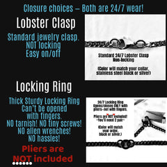 Submissive Day Collar, Black Curb Chain with Ring, 24/7 Locking Option, Stainless Steel