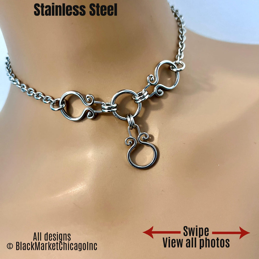 Discreet Sub Day Collar, Permanent Locking Option, The Trinity, All Stainless Steel