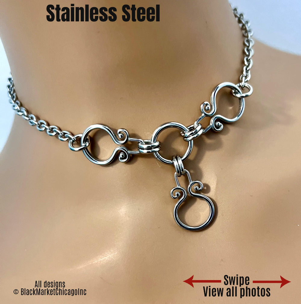 Discreet Sub Day Collar, Permanent Locking Option, The Trinity, All Stainless Steel