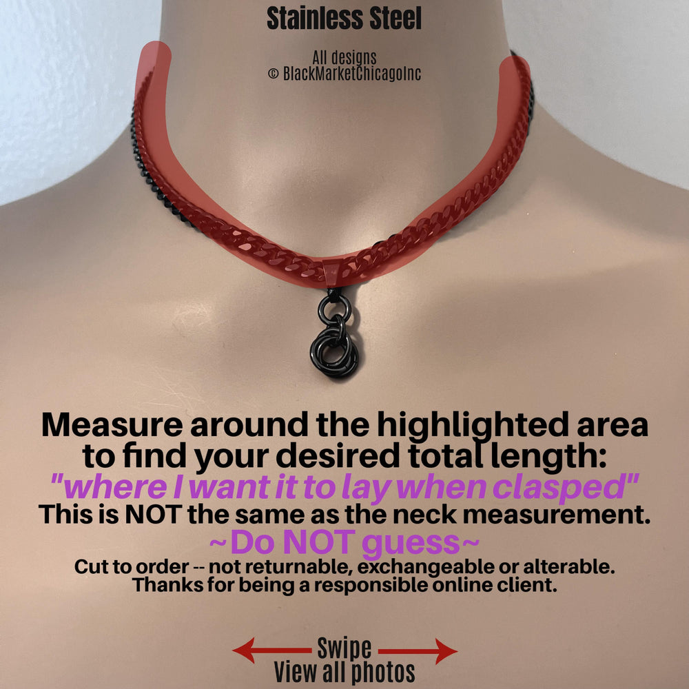 Trinity Knot Sub Day Collar, Permanently Locking Option, BLACK Stainless Steel