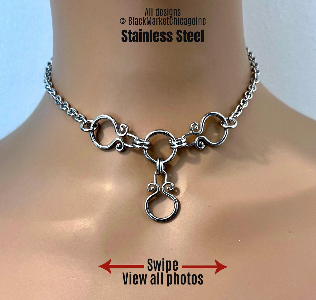 Discreet Sub Day Collar, Permanent Locking Option, The Trinity, All Stainless Steel
