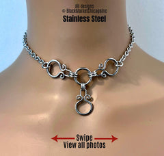 Discreet Sub Day Collar, Permanent Locking Option, The Trinity, All Stainless Steel