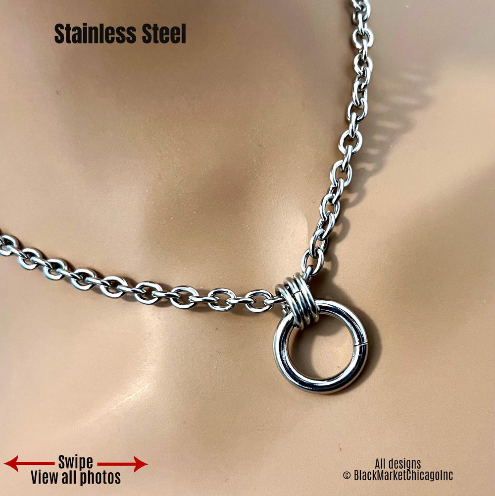 Day Collar, Minimalist Discreet, O-Ring, Stainless Steel, 24-7, Waterproof Lockable