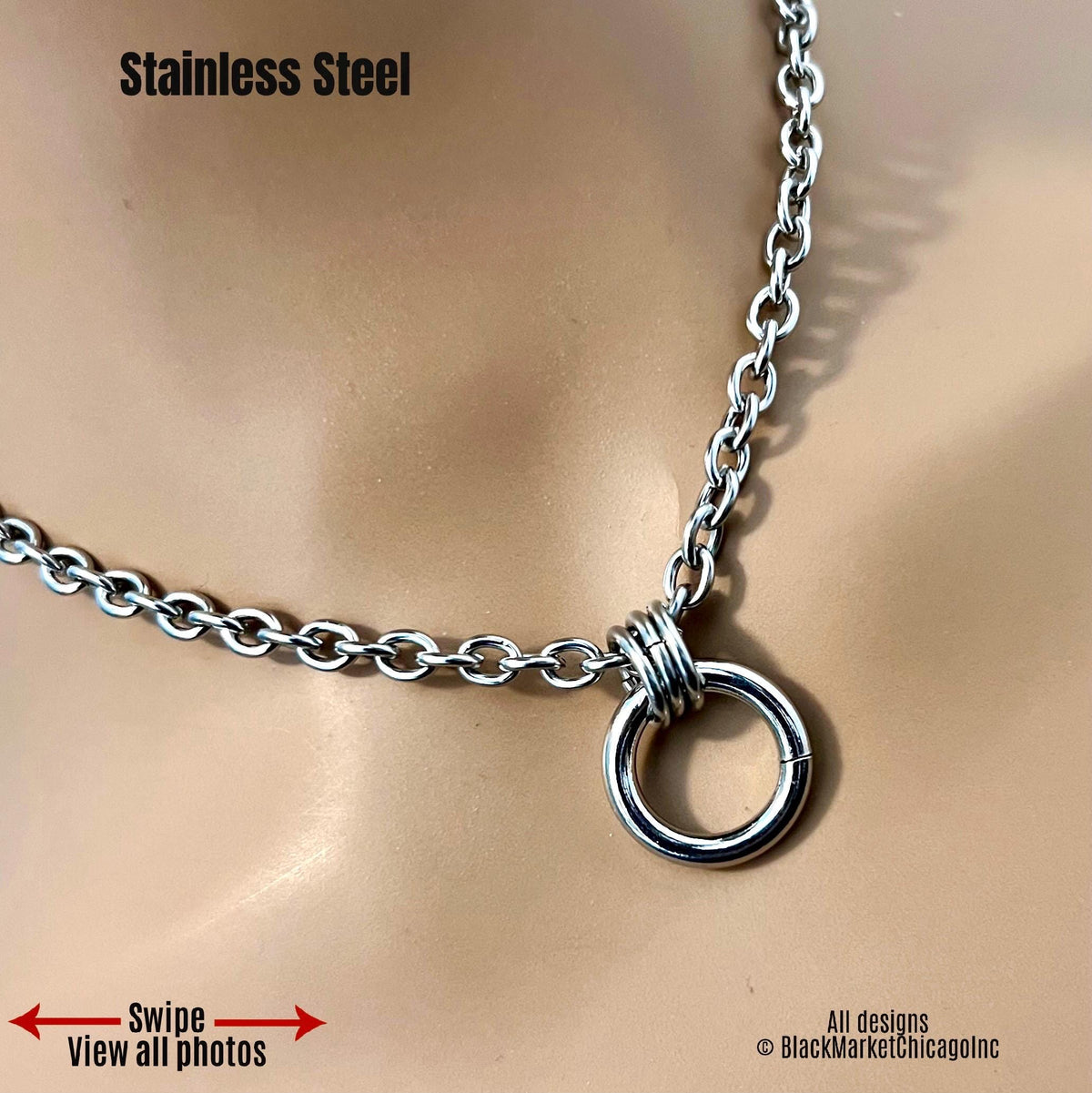 Day Collar, Minimalist Discreet, O-Ring, Stainless Steel, 24-7, Waterproof Lockable
