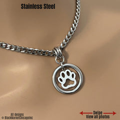 O-Ring Day Collar, Kitten Puppy Paw, 24/7, Silver Stainless Steel