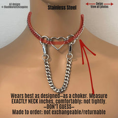 Chain Lead Day Collar, Heart, Rings, Stainless Steel, Industrial Grunge