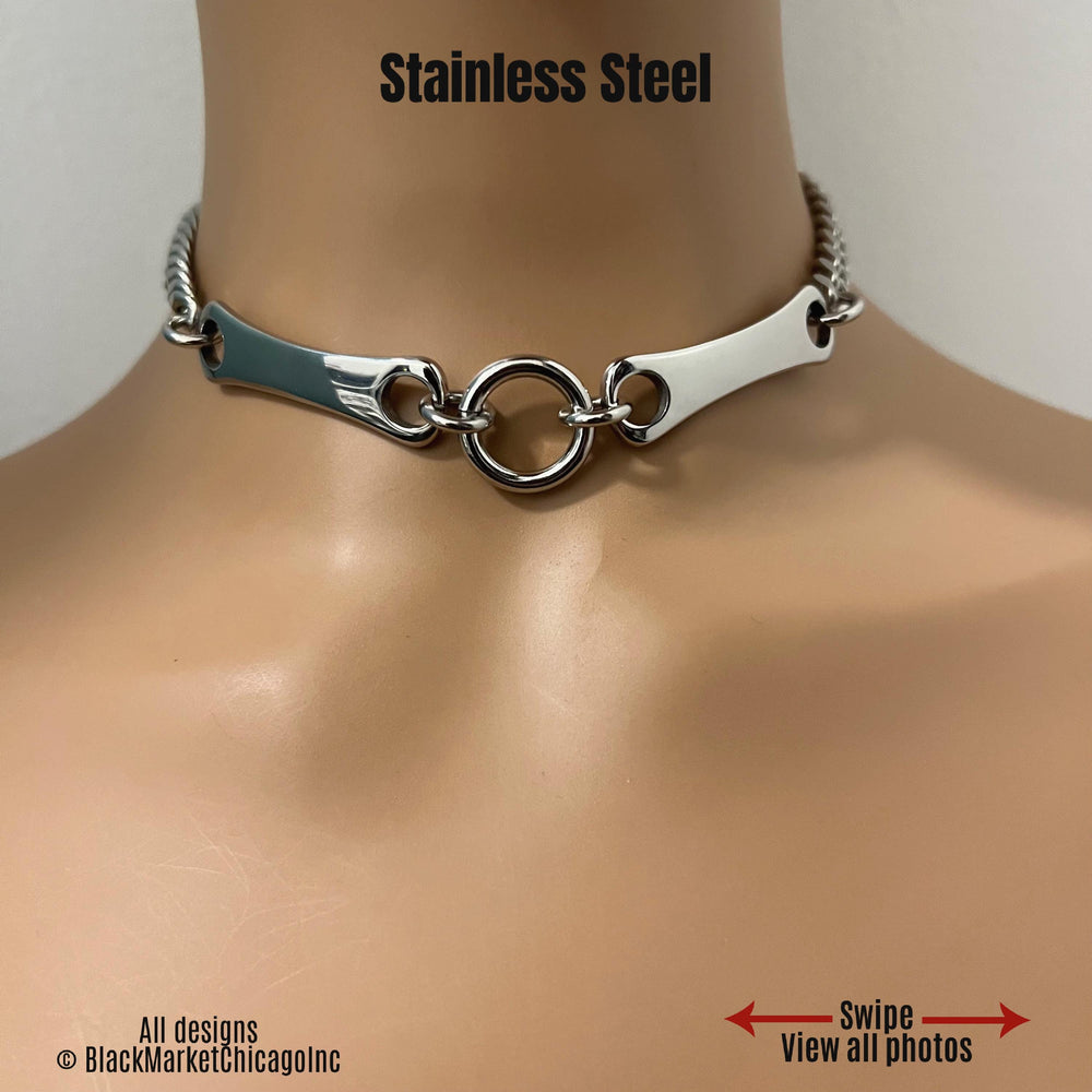 Industrial Day Collar, O-Ring, Bars, Chunky Chain, 24/7 Wear, All Stainless Steel