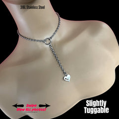Submissive Day Collar w Lead and Heart, 24/7 Permanent Lock Option, All Stainless