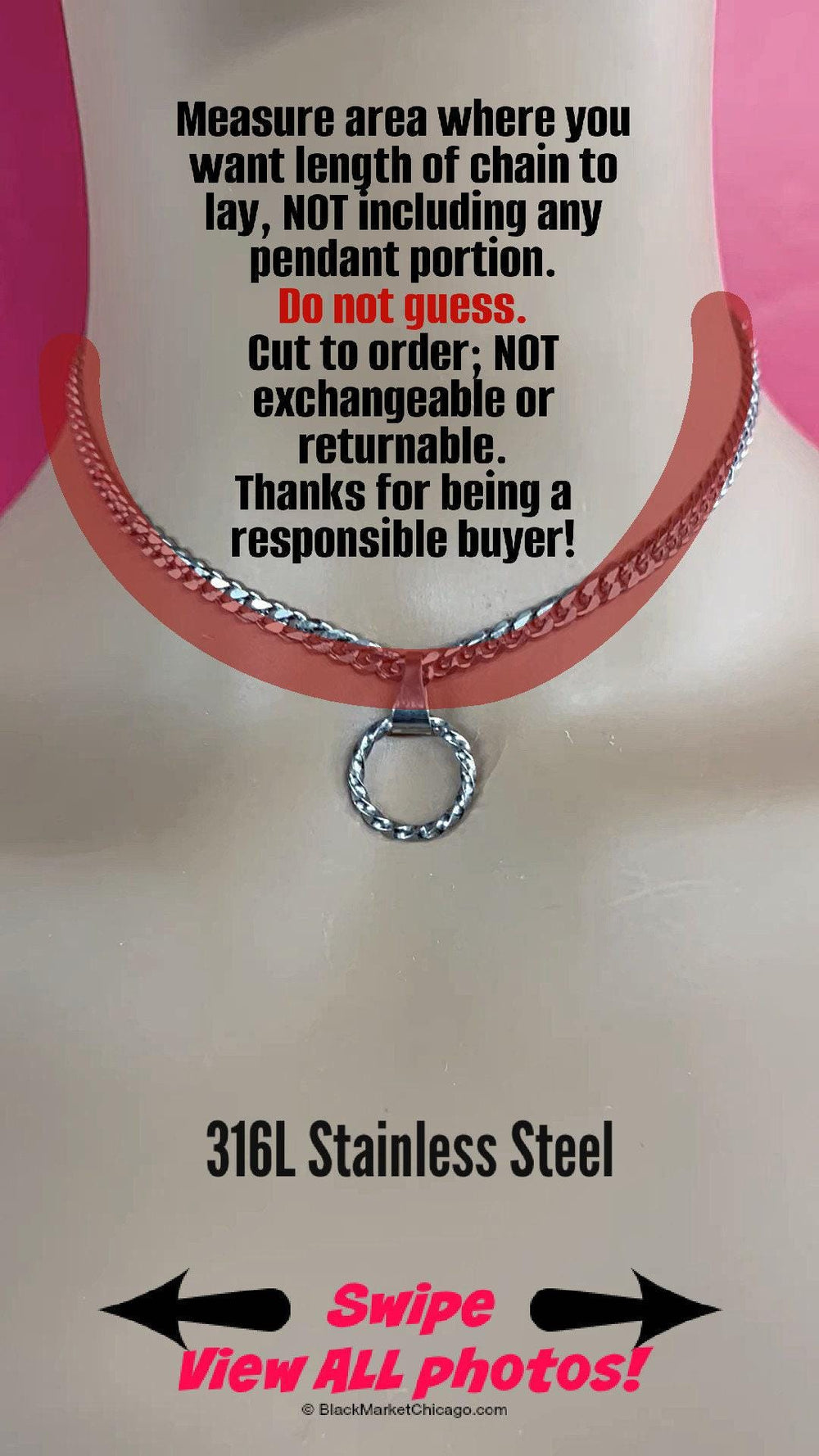 Sub Day Collar TWISTED O-Ring Stainless Steel Chain Necklace or Choker Lockable