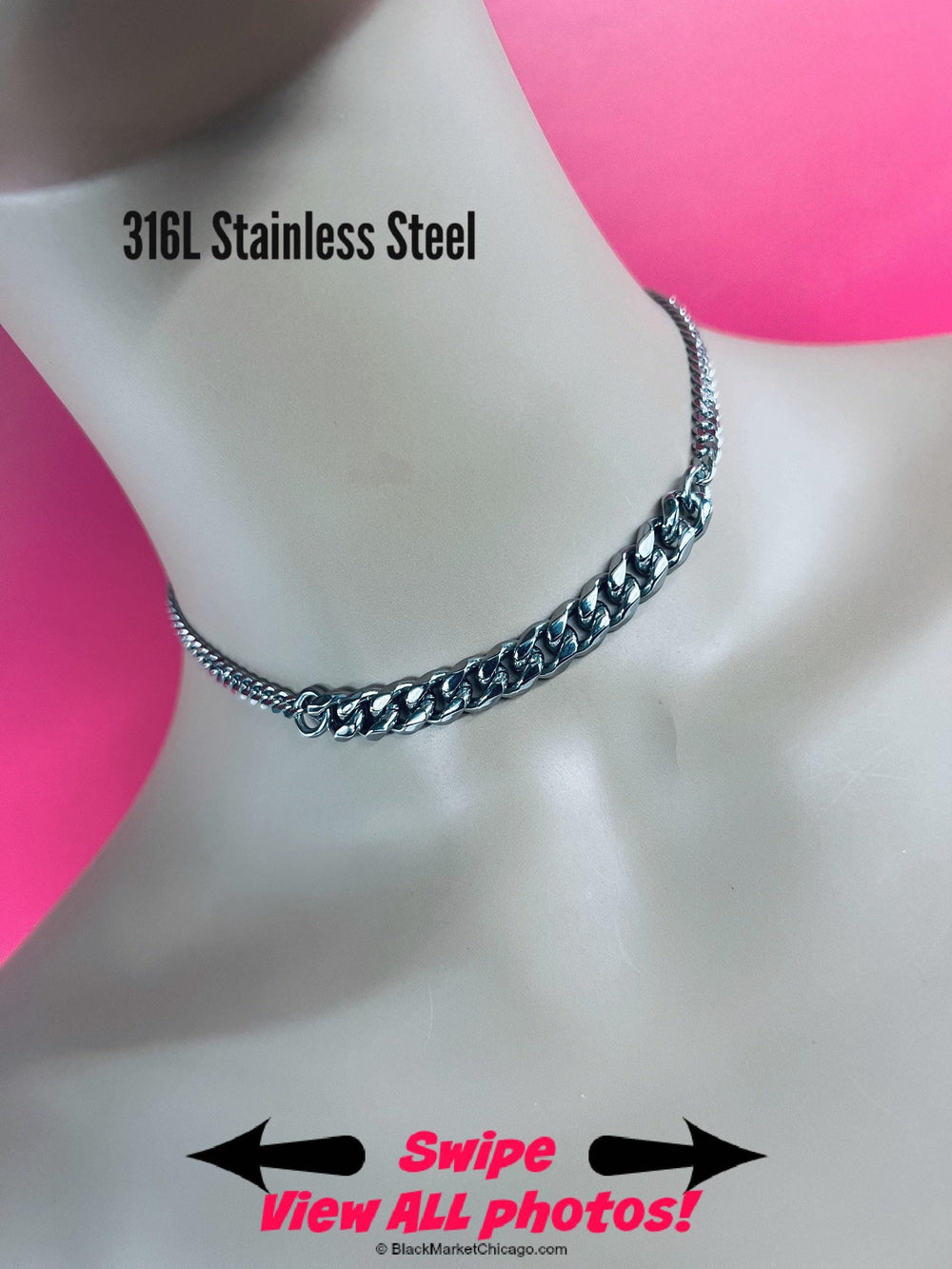 Sub Day Collar, 24-7 Wearable with Permanent Lock OPTION, All Stainless Steel