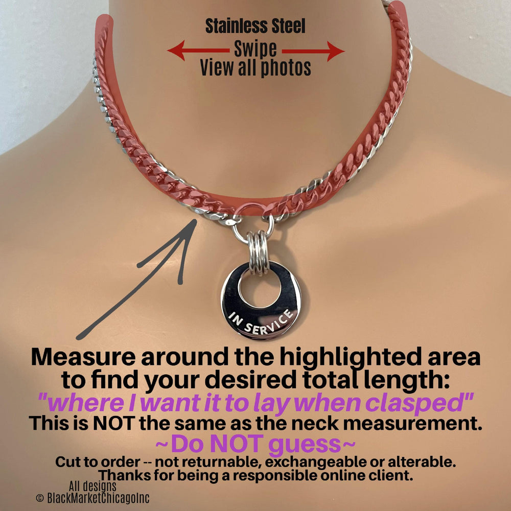 Measure around the highlighted area to find your desired total length: 'where I want it to lay when clasped' This is NOT the same as the neck measurement. ~Do NOT guess~Cut to order -- not returnable, exchangeable or alterable.