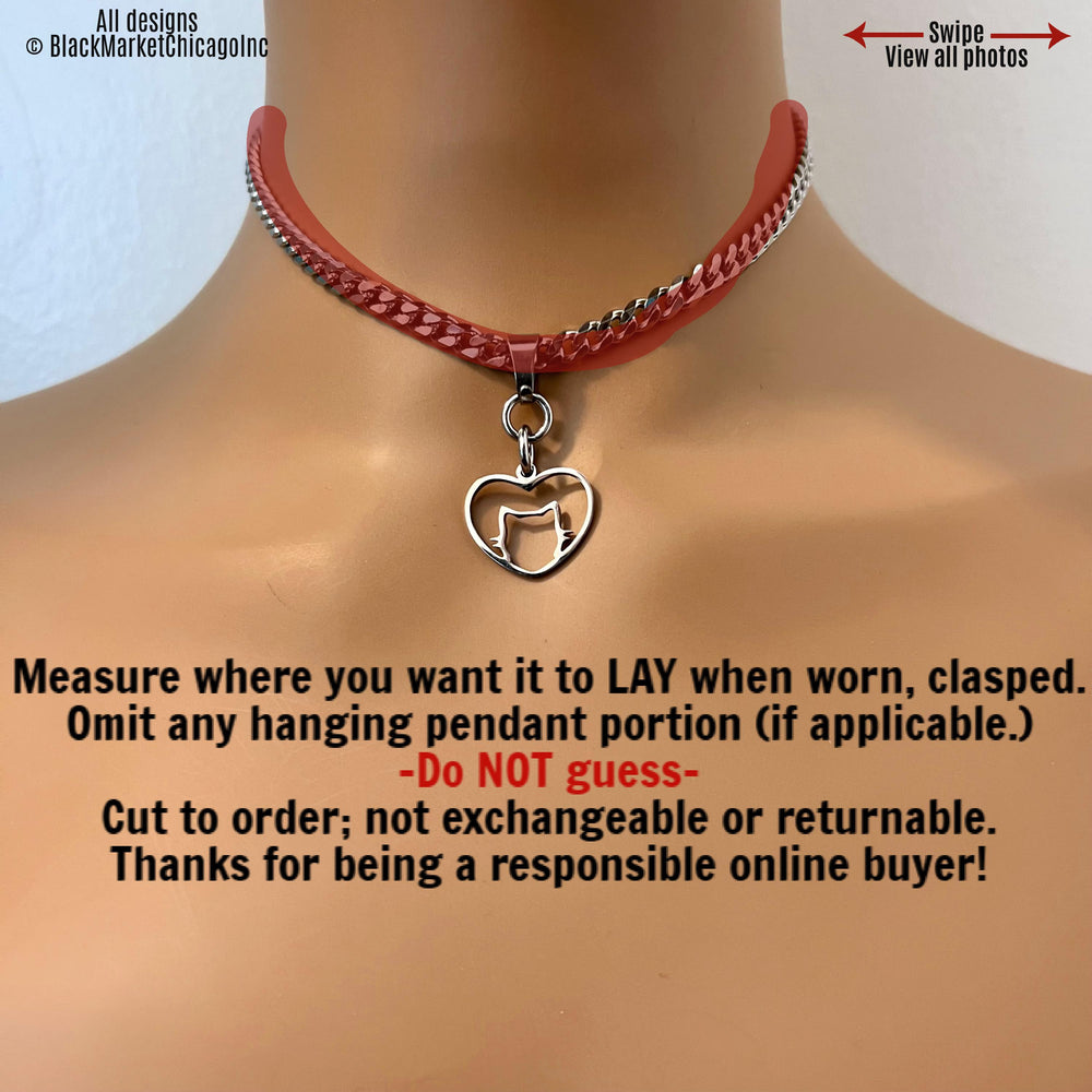 Sub Day Collar, DDLG Kitten Heart, 24/7, Waterproof Lock Option