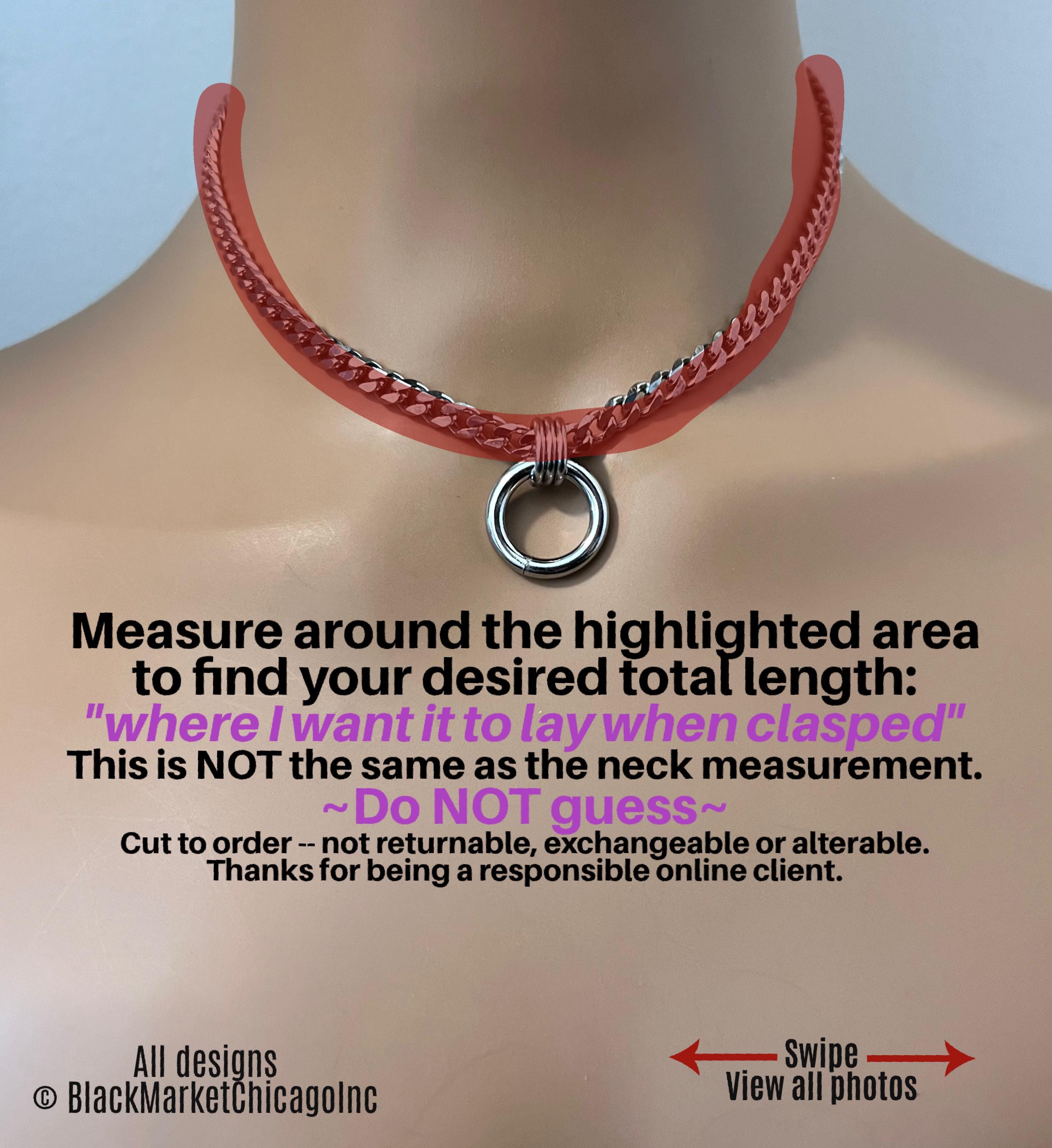 Day Collar, Minimalist Discreet, O-Ring, Silver Stainless Steel Curb Chain, 24-7
