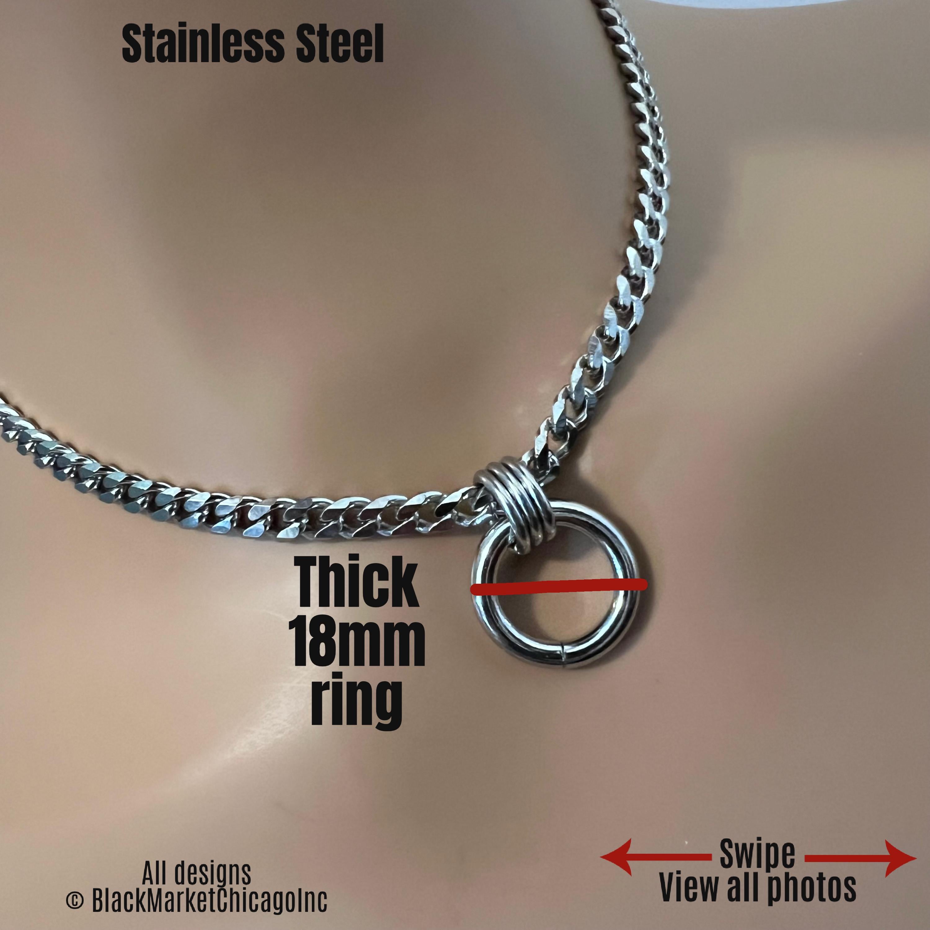 Day Collar, Minimalist Discreet, O-Ring, Silver Stainless Steel Curb Chain, 24-7