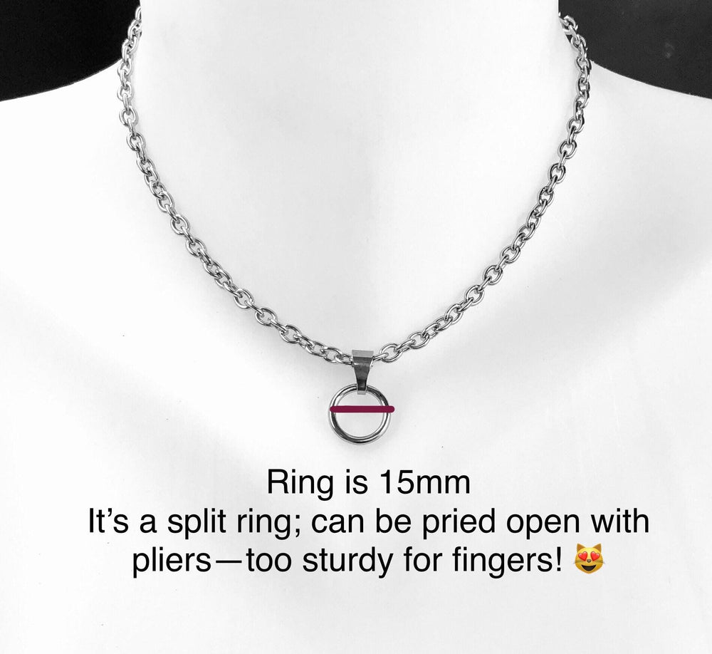 Discreet Sub Day Collar, FREE 24/7 Lock Option, O-Ring, Stainless Steel Cable Chain