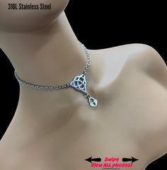 Sub Day Collar, Triquetra w Faux Padlock, Permanently Locking Option