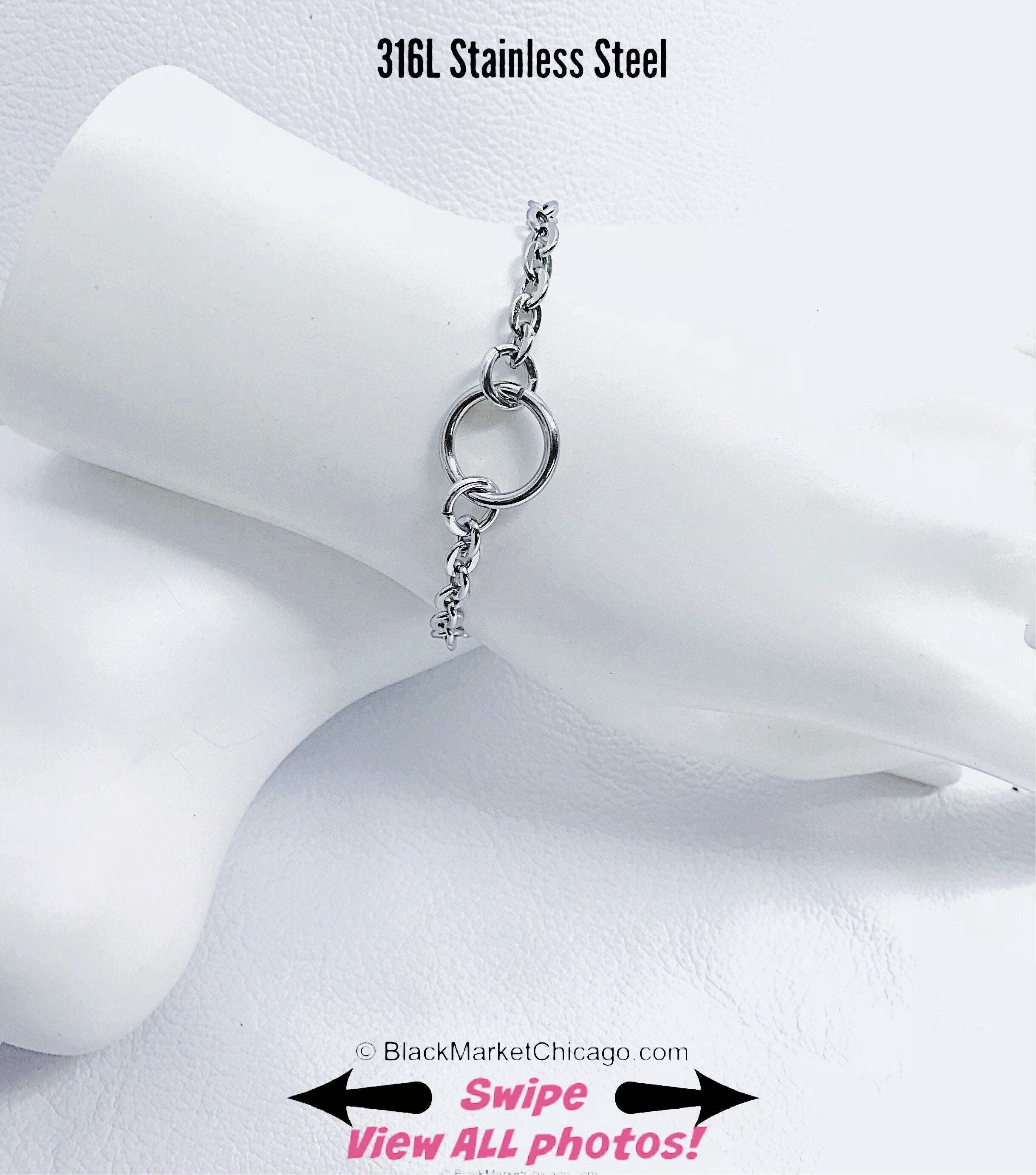 Submissive Bracelet 24/7 Wear Discreet 316L Stainless Steel Dainty Petite Cable Chain and O-Ring