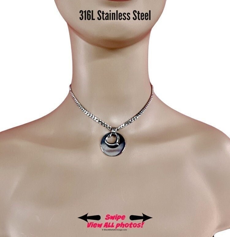 24/7 Sub Day Collar, Mistress Necklace, Waterproof Permanent Lock Option, Pendant & Heart Ring