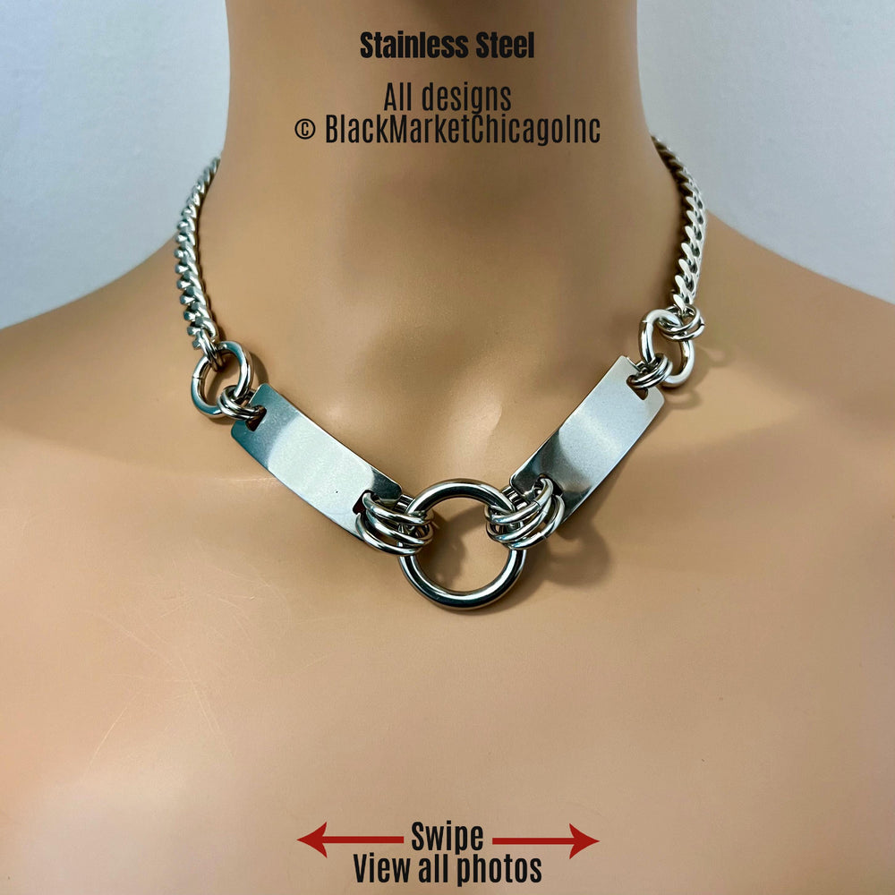 Chunky Steel & Chain Necklace, Industrial Edgy, Stainless, Alt Punk