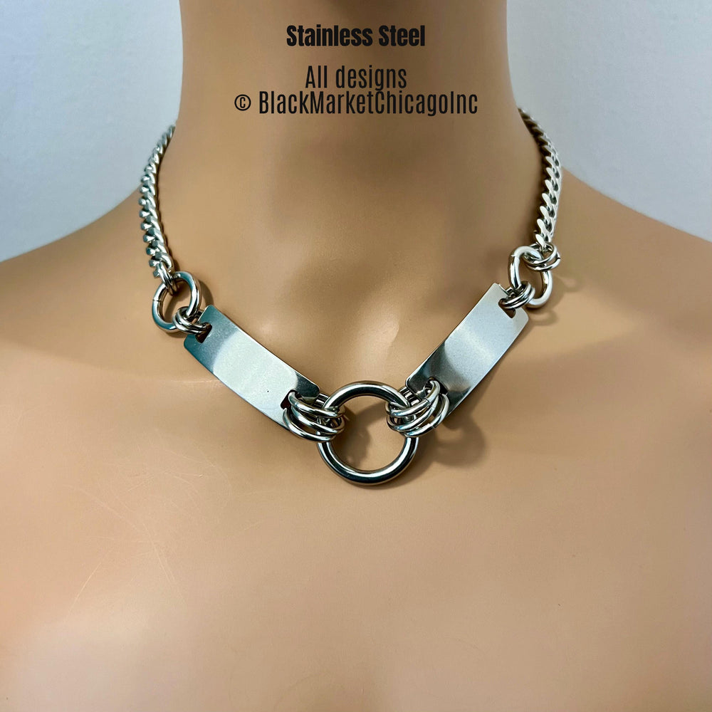 Chunky Steel & Chain Necklace, Industrial Edgy, Stainless, Alt Punk