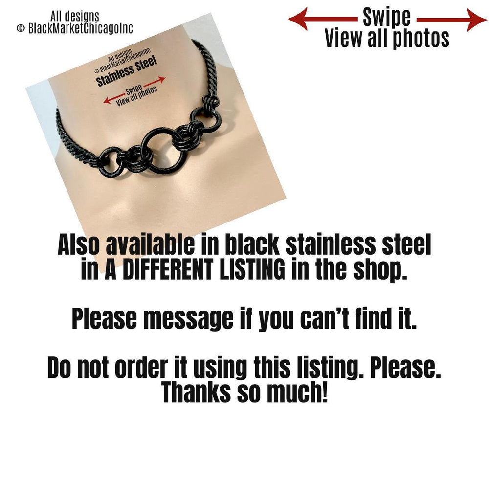 Heavy Metal BDSM Day Collar, Silver Stainless Steel Chunky Chain, Lock Option