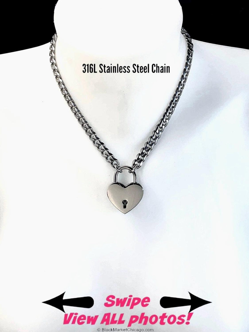 Heart Padlock & Chain Necklace, stainless steel chain