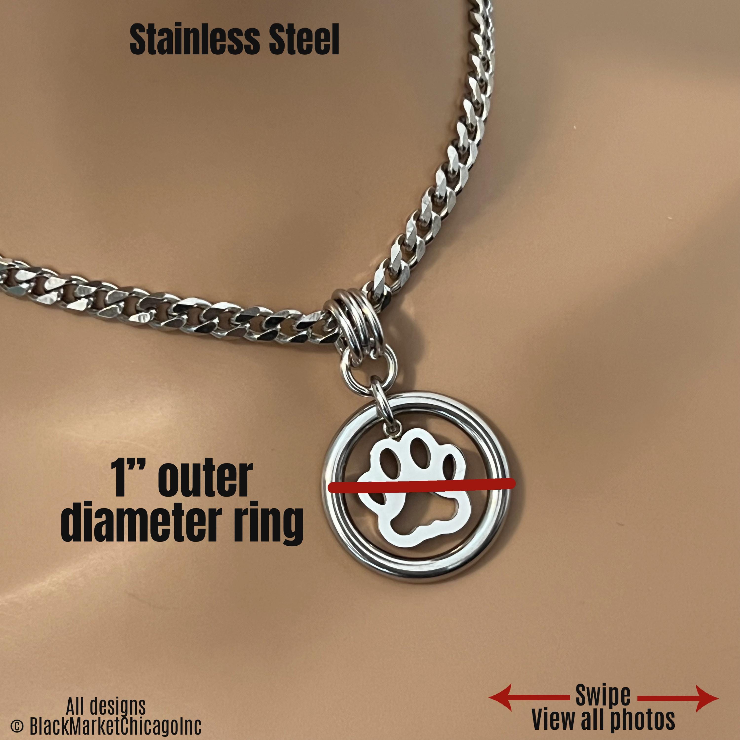 O-Ring Day Collar, Kitten Puppy Paw, 24/7, Silver Stainless Steel