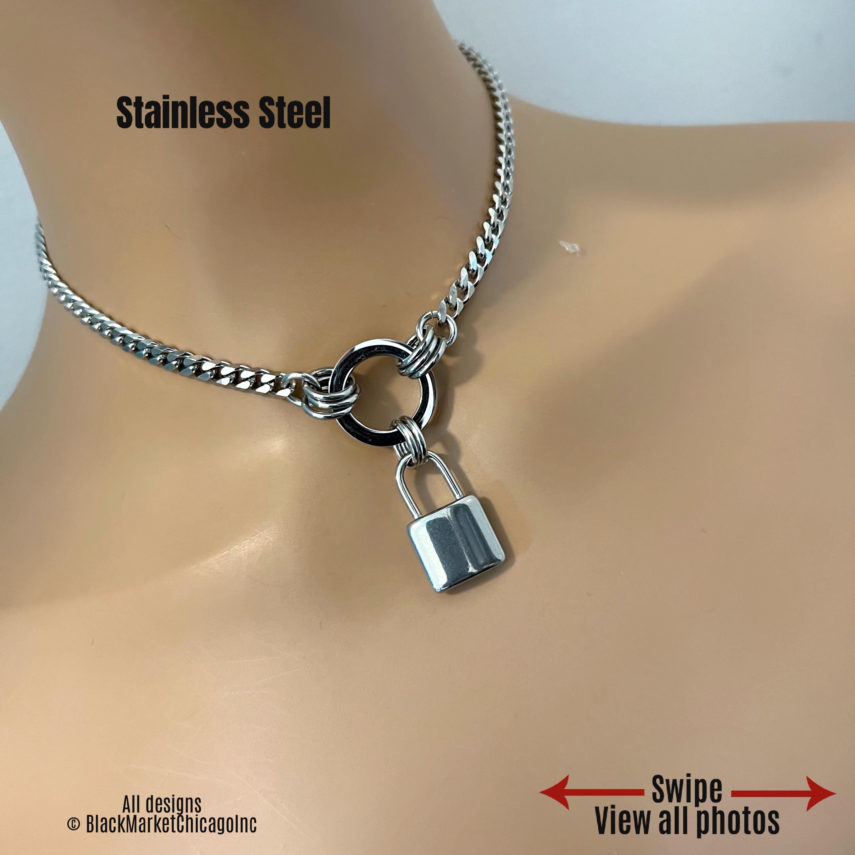 Day Collar, O-Ring & Padlock Charm, 24-7, All Stainless Steel