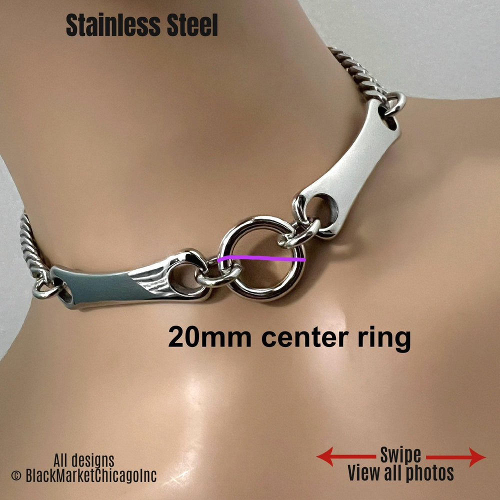 Industrial Day Collar, O-Ring, Bars, Chunky Chain, 24/7 Wear, All Stainless Steel