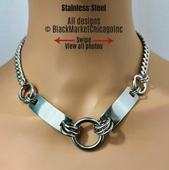 Chunky Steel & Chain Necklace, Industrial Edgy, Stainless, Alt Punk