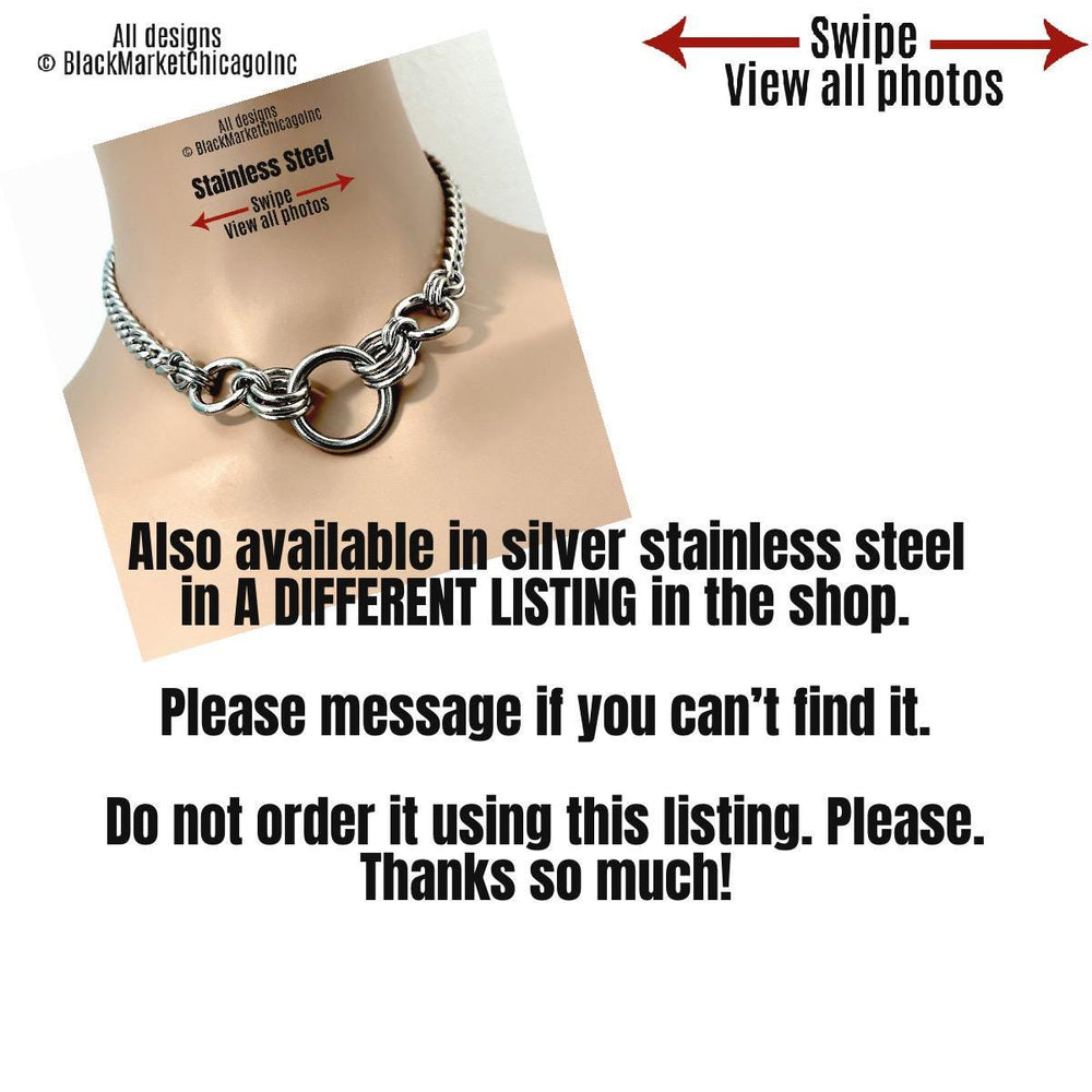 Heavy Metal BDSM Day Collar, Black Stainless Steel Chunky Chain, Lock Option