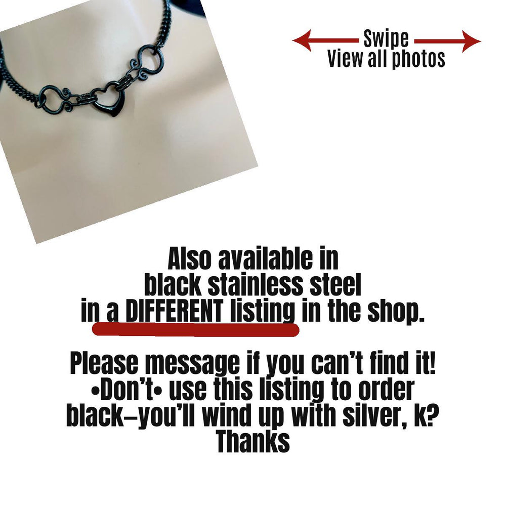 Goth Day Collar, Ornate Stainless Steel, Heart, 24/7, Locking Ring Option