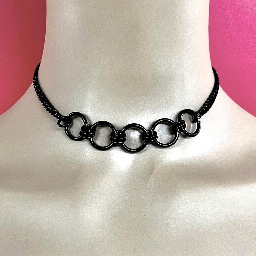 Permanently Locking Sub Day Collar or Mistress Necklace, Poly Family, BLACK Stainless Steel Chain, 24/7 Wear