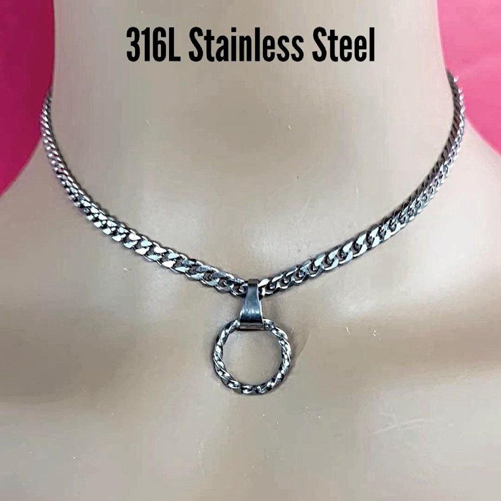 Sub Day Collar TWISTED O-Ring Stainless Steel Chain Necklace or Choker Lockable