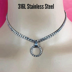 Sub Day Collar TWISTED O-Ring Stainless Steel Chain Necklace or Choker Lockable