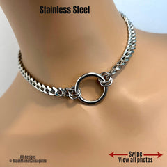 Day Collar, Seamless Ring & Chain, Discreet SILVER Stainless Steel, Waterproof 24/7
