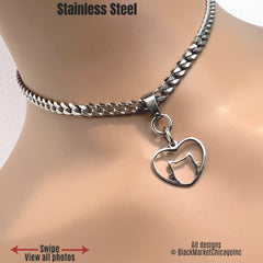 Sub Day Collar, DDLG Kitten Heart, 24/7, Waterproof Lock Option