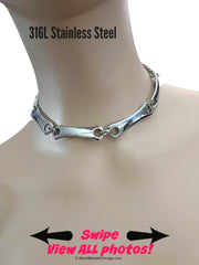 Locking Submissive Collar All Stainless Steel Bars & Chain